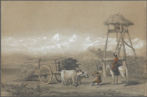 The Cossack's fort in the Caucasus, 1846. Artist: Gagarin, Grigori Grigorievich (1810-1893)
