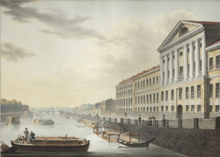 View of the Fontanka River from the Izmailovsky Bridge, 1820-1823. Artist: Yesakov, Yermolai Ivanovich (1791-1840)