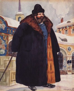 Merchant in a fur coat, 1920. Artist: Kustodiev, Boris Michaylovich (1878-1927)