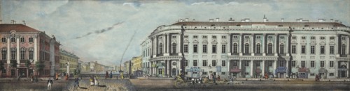 The Police Bridge with the Stroganov Palace. From the panorama of the Nevsky Prospekt, 1830. Artist: Ivanov, Ivan Alexeyevich (1779-1848)