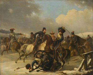 Cossacks pursued retreating French soldiers, 1812, 1827. Artist: Desarnod, Auguste-Joseph (1788-1840)