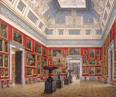 Interiors of the New Hermitage. The Room of Flemish painting, 1854. Artist: Hau, Eduard (1807-1887)