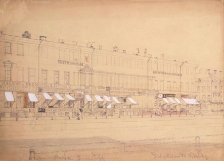 The Demidov Hotel at the Nevsky Prospekt in St. Petersburg, Mid of the 19th century. Artist: Premazzi, Ludwig (Luigi) (1814-1891)
