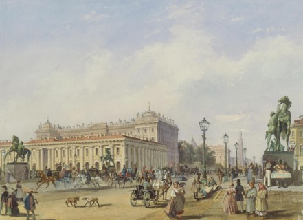 Die Anitschkow-Brücke in Sankt Petersburg, 1847. Artist: Bohnstedt, Ludwig Franz Karl (1822-1885)