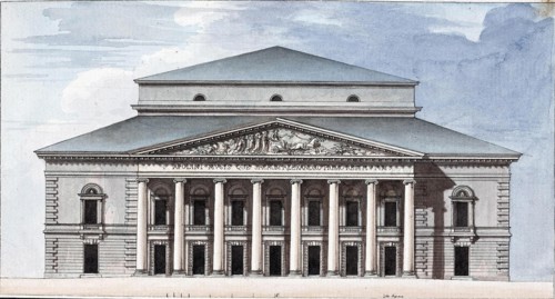 Facade of the Saint Petersburg Imperial Bolshoi Kamenny Theatre, 1802. Artist: Thomas de Thomon, Jean François (1754-1813)