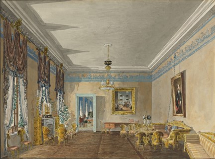 Drawing room in the House of Princess Anna Gagarina in Petersburg, 1799. Artist: Kolmann, Karl Ivanovich (1786-1846)
