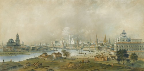 View of the Moscow Kremlin from the Ustinsky Bridge. Artist: Bossoli, Carlo (1815-1884)