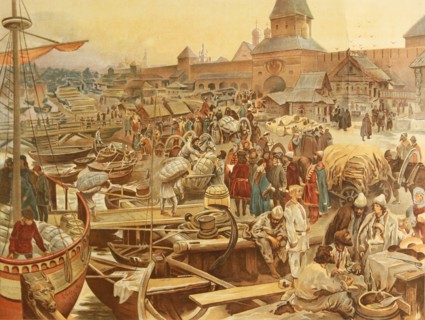 Novgorod Harbor, 1907. Artist: Lebedev, Klavdi Vasilyevich (1852-1916)