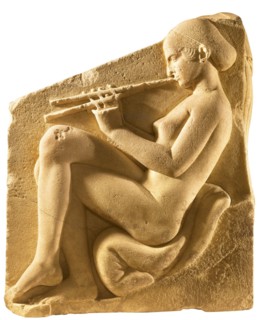 An aulos player. Altar of Aphrodite, so-called Ludovisi Throne, Left-hand panel, ca 430 BC. Artist: Classical Antiquities