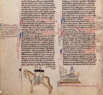 Two Templars on one horse (From Chronica maiora I by Matthew Paris), 13th century. Artist: Paris, Matthew (c. 1200-1259)