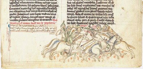Saladin captures the Holy Cross (From Chronica maiora I by Matthew Paris), 13th century. Artist: Paris, Matthew (c. 1200-1259)