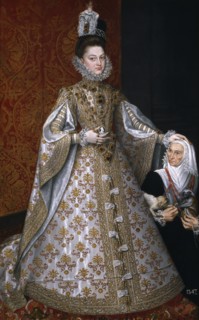The Infanta Isabel Clara Eugenia (1566-1633) with the Dwarf, Magdalena Ruiz, 1585-1588. Artist: Sánchez Coello, Alonso (1531-1588)