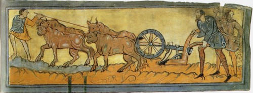 Peasants ploughing (Miniature from the Cotton MS Tiberius), 11th century. Artist: Anonymous