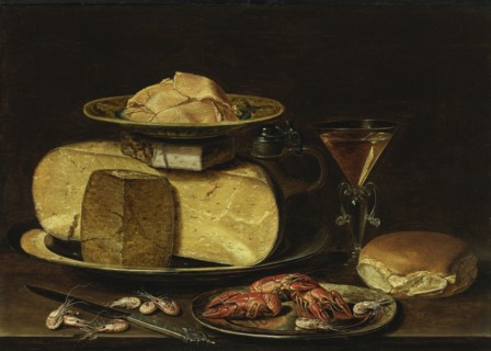 Still Life with Cheeses, Glas à la façon de Venise and crayfish on a pewter plate. Artist: Peeters, Clara (1594-1658)