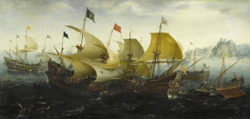 Battle of Cadiz (Dutch and English Ships Attack the Spanish Armada), 1608. Artist: Aert Anthonisz., (Aert van Antum) (ca. 1580-1620)