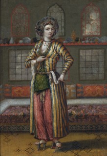 A noble lady of Constantinople wearing Hammam shoes. Artist: Vanmour (Van Mour), Jean-Baptiste, (School)