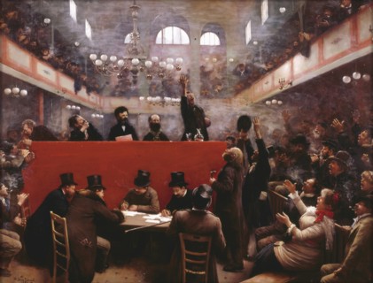 At the Graffard Meeting Hall (Réunion à la salle Graffard), 1884. Artist: Béraud, Jean (1849-1936)