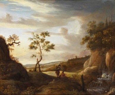 Landscape with an artist who paints a waterfall, 1640s. Artist: Lievens, Jan (1607-1674)