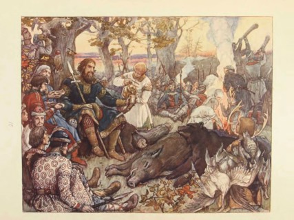 Rest of Grand Prince Vladimir II Monomakh on the Hunt. (The Imperial Hunt in Russia by N. Kutepov),  Artist: Vasnetsov, Viktor Mikhaylovich (1848-1926)