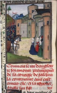 Edward III of England and Catherine Grandison. Miniature from Chroniques d'Angleterre by Jean de Wav Artist: Anonymous