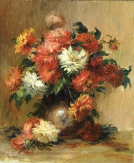 Still life with dahlias, ca. 1886-1890. Artist: Renoir, Pierre Auguste (1841-1919)