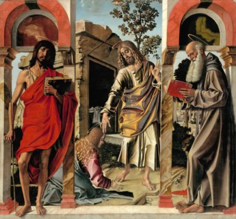 Resurrected Christ with Mary Magdalen and Saints John the Baptist and Jerome, c. 1492. Artist: Montagna, Bartolomeo (1449-1523)