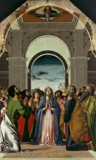 The Descent of the Holy Spirit. Central Panel of Polyptich of the Pentecost, ca 1475. Artist: Vivarini, Alvise (ca. 1446-ca. 1505)