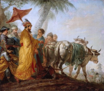The Emperor of China with a plough. (The Chinese Emperor ploughs the first furrow to honour agricult Artist: Rode, Christian Bernhard (1725-1797)