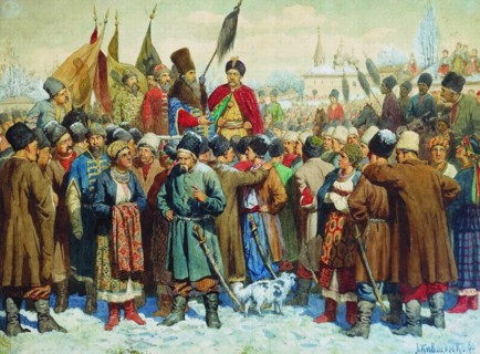 Boyar Vasili Buturlin's speech at the Rada of Pereyaslav, 1880. Artist: Kivshenko, Alexei Danilovich (1851-1895)