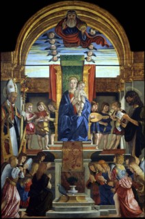 The Virgin and Child Enthroned with God the Father and Saints Hilarius and John the Baptist, 1499. Artist: Caselli, Cristoforo (ca 1460-1521)