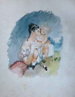 Portrait of Countess Stefania zu Sayn-Wittgenstein, née Radziwill (1809-1832) with Daughter Maria, 1 Artist: Sadovnikov, Vasily Semyonovich (1800-1879)