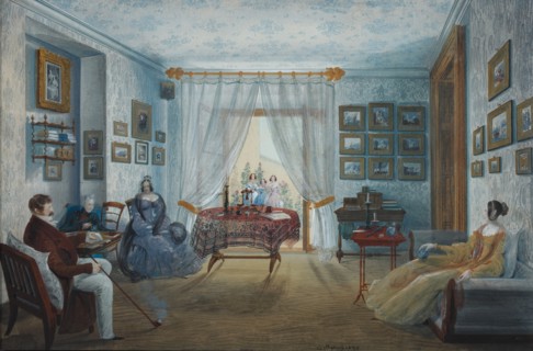 The Drawing Room in the Naryshkin Palace of Miskhor, 1842. Artist: Bossoli, Carlo (1815-1884)