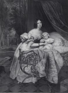 Portrait of Maria Irineevna Buteneva, née Chreptowicz (1811-1890) with Daughter Maria (1835-1905), 1 Artist: Noël, Léon (1807-1884)