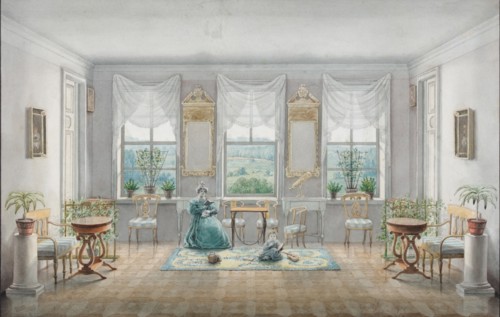 The Drawing Room in the manor house Gorki, 1831. Artist: Blagovo, Agrafena Dmitrievna (1794-1865)