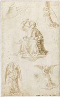 Studies of a hand, three angels and Christ as Salvator Mundi, Second Half of the 15th century. Artist: Gozzoli, Benozzo (ca 1420-1497)