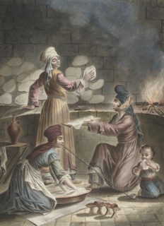 Turkish women bake bread, 1790. Artist: Rosset, François-Marie (1752-1824)