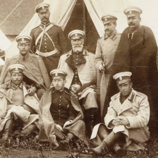 Nikolai Nikolaevich, prince Odoevsky-Maslov (in the middle) with the officers of the Life Guard Cava Artist: Anonymous