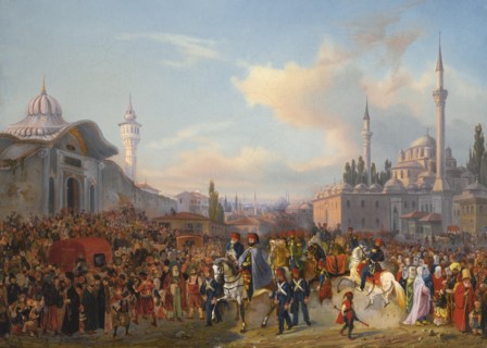 Sultan Mahmud II Leaving The Bayezid Mosque, Constantinople, 1837. Artist: Mayer, Auguste (1805-1890)
