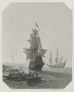 Arrival of Abel Tasman in New Zealand, 1642-1643, ca 1865. Artist: Rennefeld, Johannes Heinrich Maria Hubert (1832-1877)