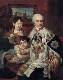 Portrait of Admiral Count Grigory Grigoryevich Kushelev (1754-1833) with children, 1801. Artist: Borovikovsky, Vladimir Lukich (1757-1825)