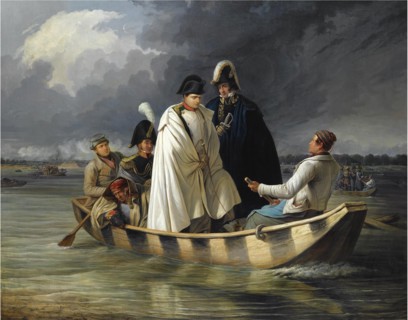 Napoleon leaving the Lobau after the defeat at the battle of Aspern, 1845. Artist: Perger, Anton Ritter von (1809-1876)