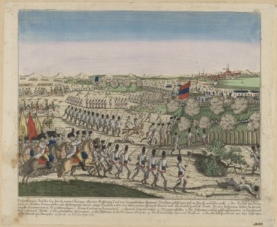 French and Russian troops on the Zürichberg hill in the First Battle of Zurich, c. 1810. Artist: Anonymous