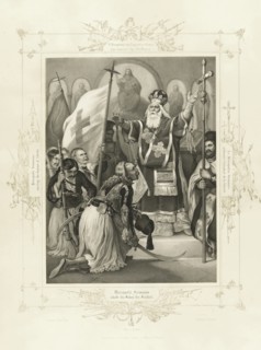 The Metropolitan Germanos raising the banner of freedom (From the Album of Greek Heroism), ca 1835. Artist: Hess, Peter von (1792?1871)