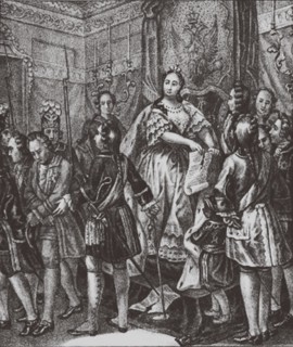 Anna Ioannovna tearing to the Conditions, 1730. Artist: Chorikov, Boris Artemyevich (1802-1866)