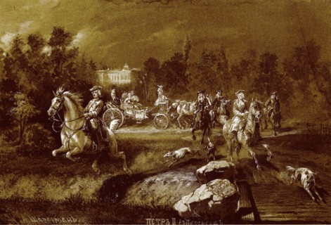 Peter II in Peterhof. Artist: Charlemagne, Adolf (1826-1901)