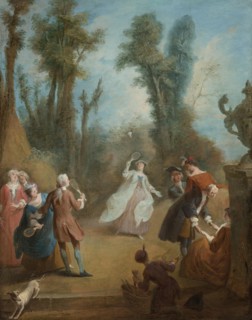 Elegant Figures Playing Shuttlecock in a Park, ca 1730. Artist: Quillard, Pierre-Antoine (1701-1733)