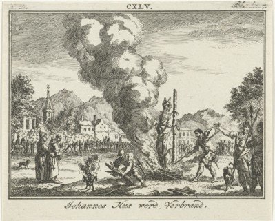Burning of Jan Hus at the stake, Mid of the 18th century. Artist: Fokke, Simon (1712-1784)