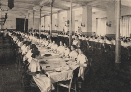 Pupils of the Smolny Institute for Noble Maidens in the canteen, 1889. Artist: Anonymous