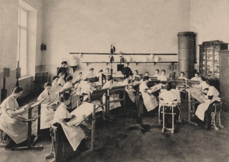 Pupils of the Smolny Institute for Noble Maidens at a painting lesson, 1889. Artist: Anonymous