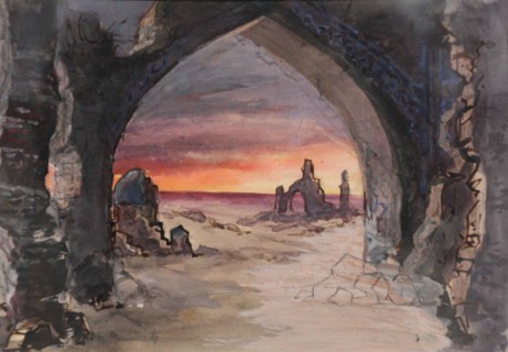 Stage design for the play Rupture Grass by E. Goslavsky, 1901. Artist: Valz, Karl Fyodorovich (1846-1929)